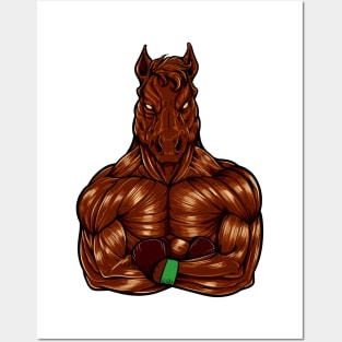 Fitness Bodybuilder Horse Shows Muscles - Weight Training Posters and Art